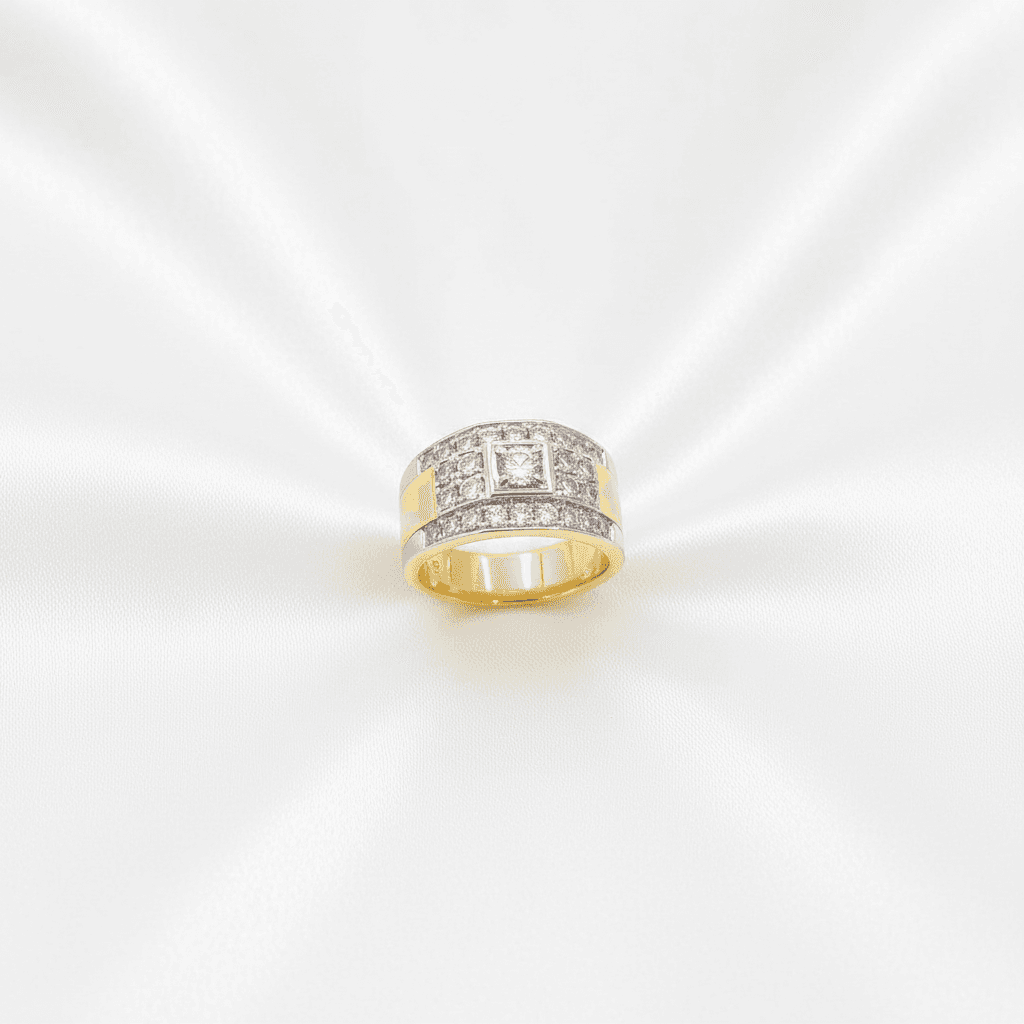 Men's Two-Tone Wide Band Square Diamond Ring — RM026
