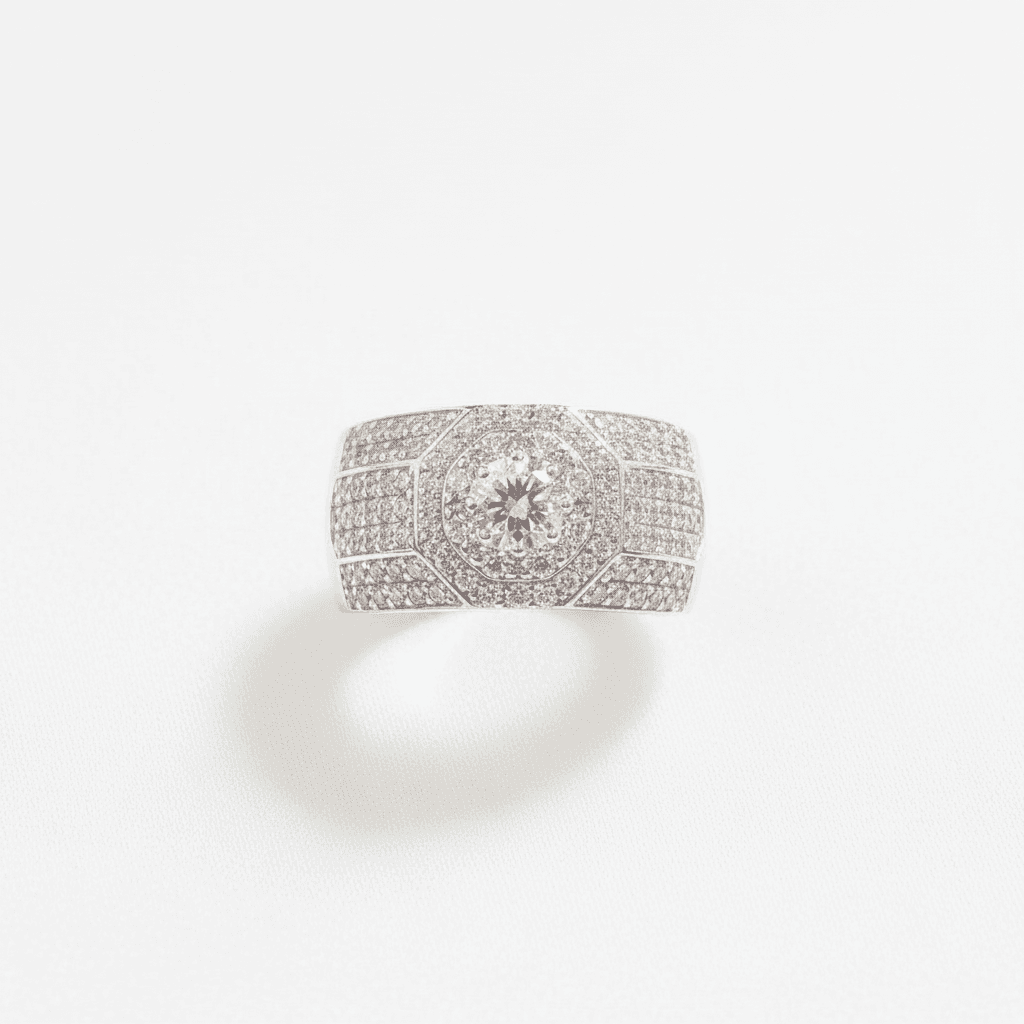 Men's White Gold Curved Pavé Diamond Wide Ring — RM031