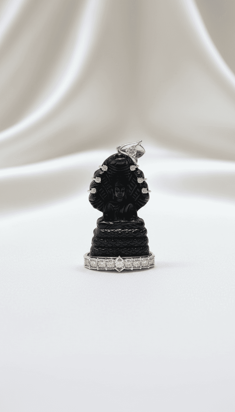 Black Carved Buddha Diamond Pendant — P0107