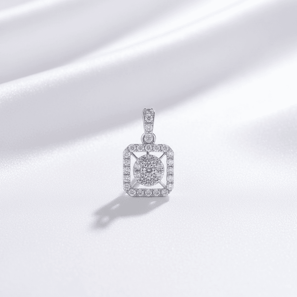 Square Frame Cluster Diamond Pendant — P0109