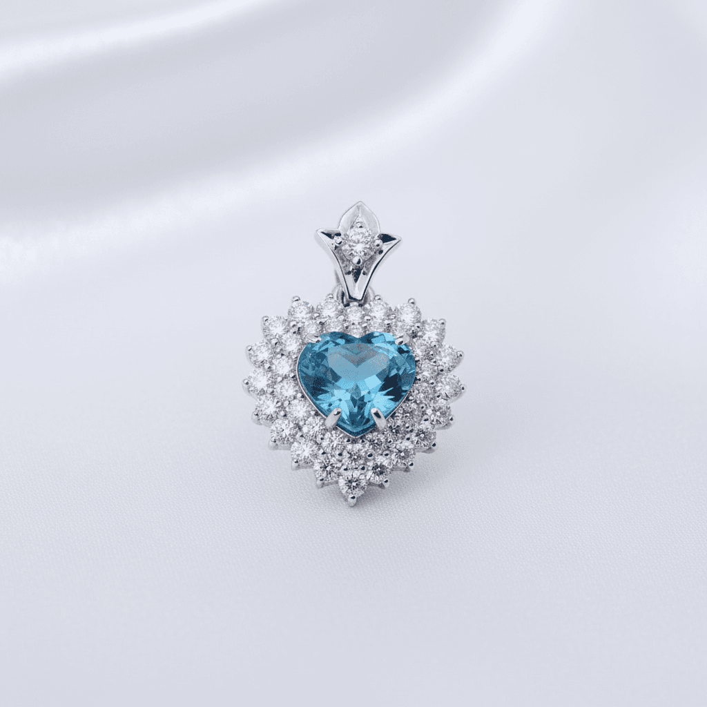 Blue Topaz Heart Diamond Pendant — P0328