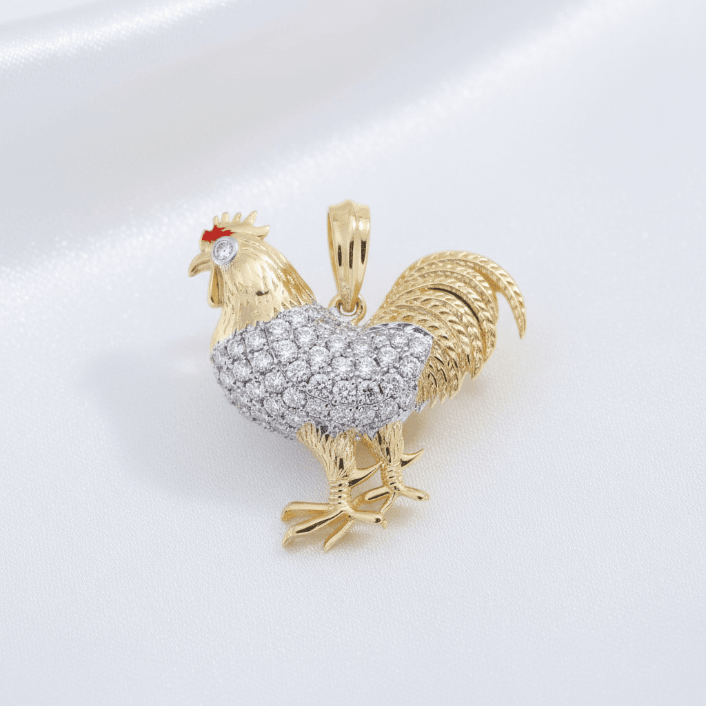 Two-Tone Rooster Diamond Pendant — P0331
