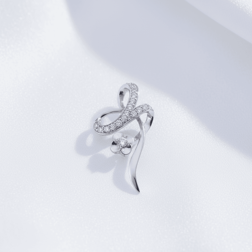 Ribbon Swirl Flower Diamond Pendant — P0342