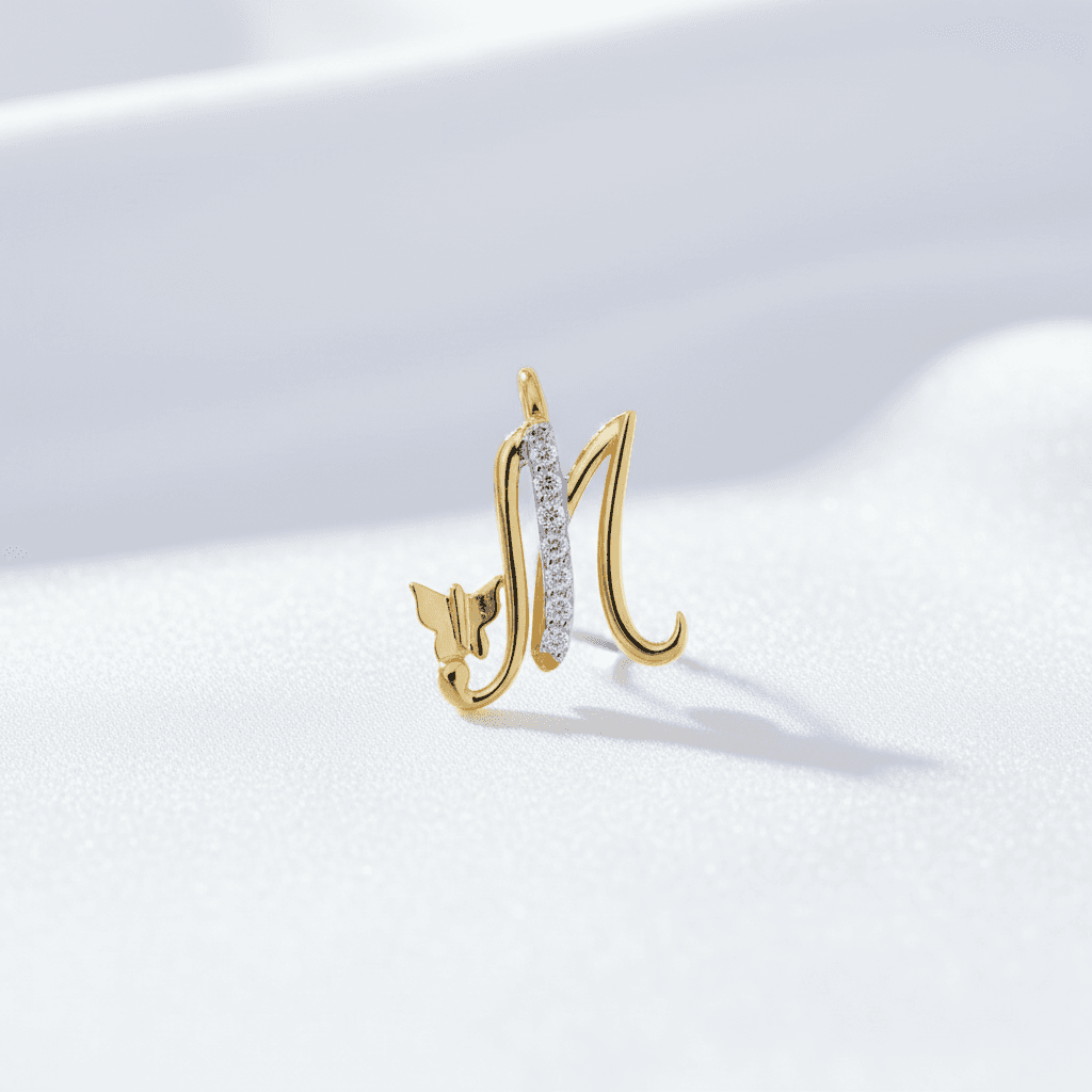 Letter M Butterfly Diamond Pendant — P07449
