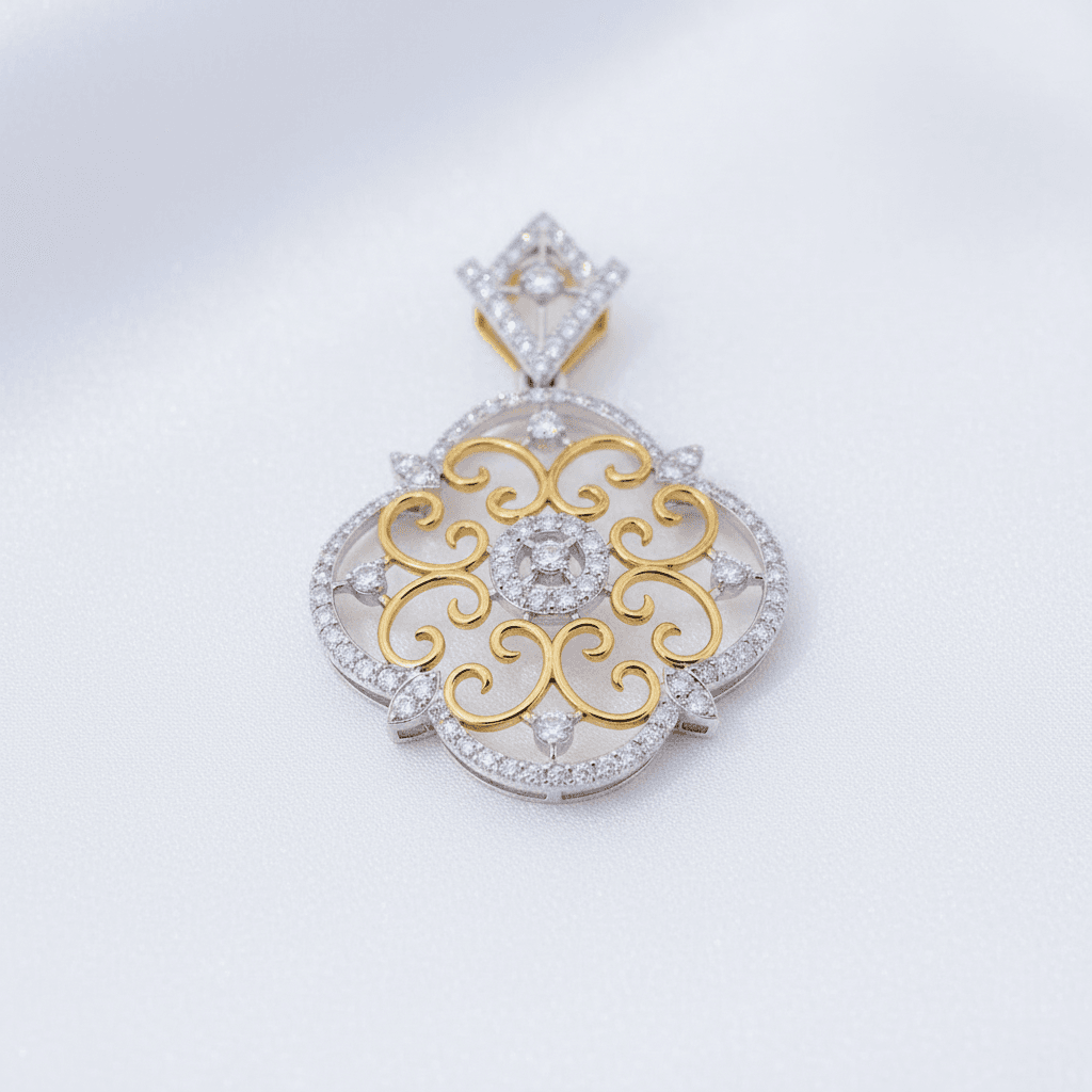 Ornate Filigree Clover Diamond Pendant — P07450