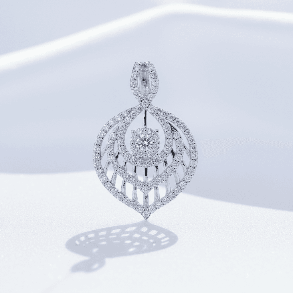 Double Halo Teardrop Diamond Pendant — P07451