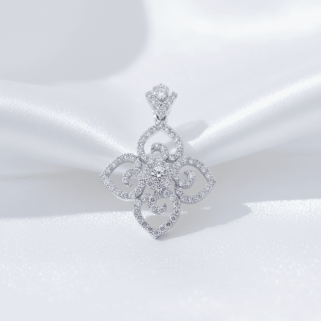 Four Petal Flower Diamond Pendant — P07454