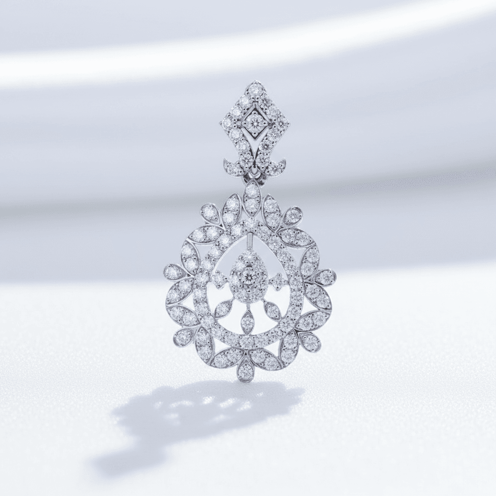 Ornate Teardrop Leaf Diamond Pendant — P07458