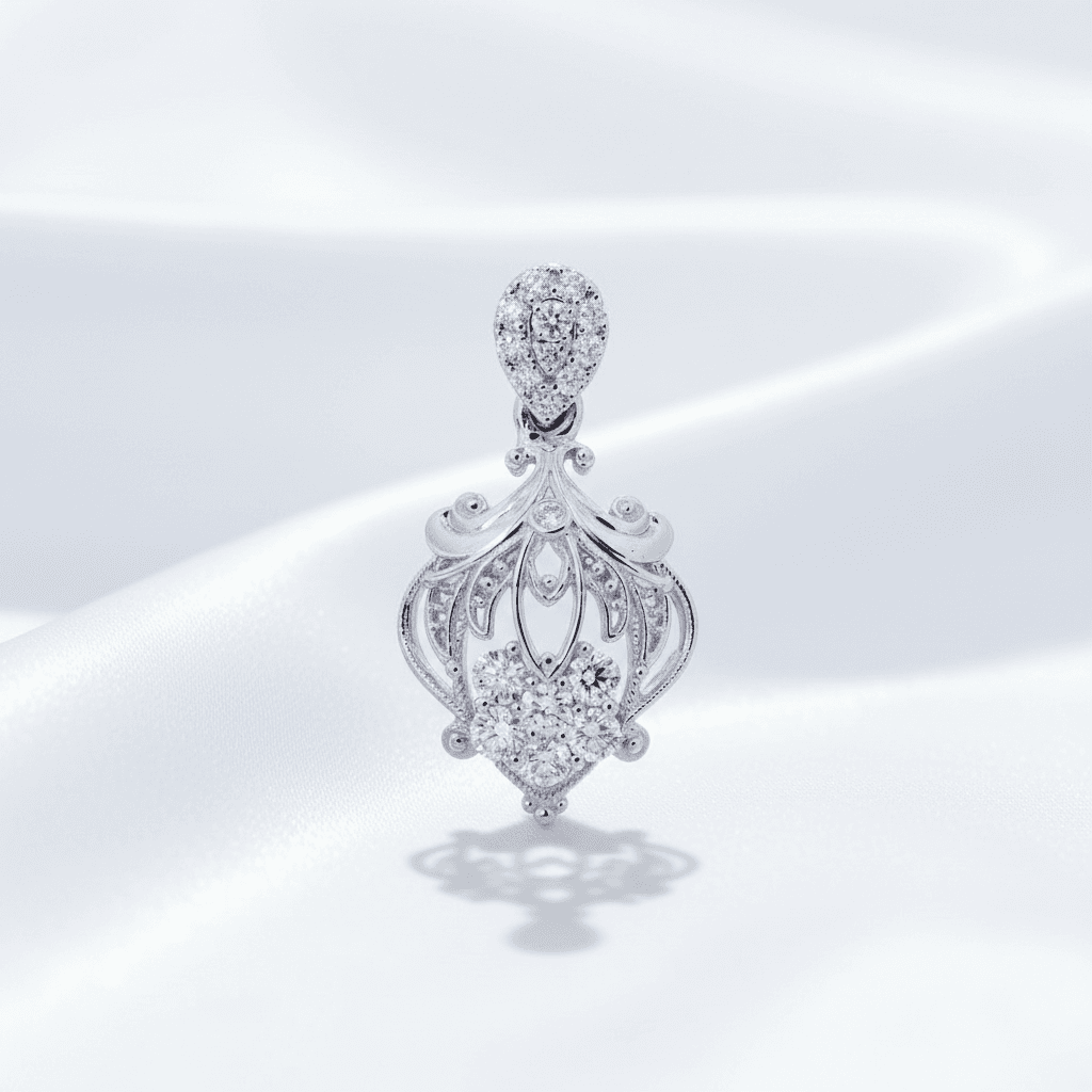 Vintage Filigree Flower Diamond Pendant — P07501