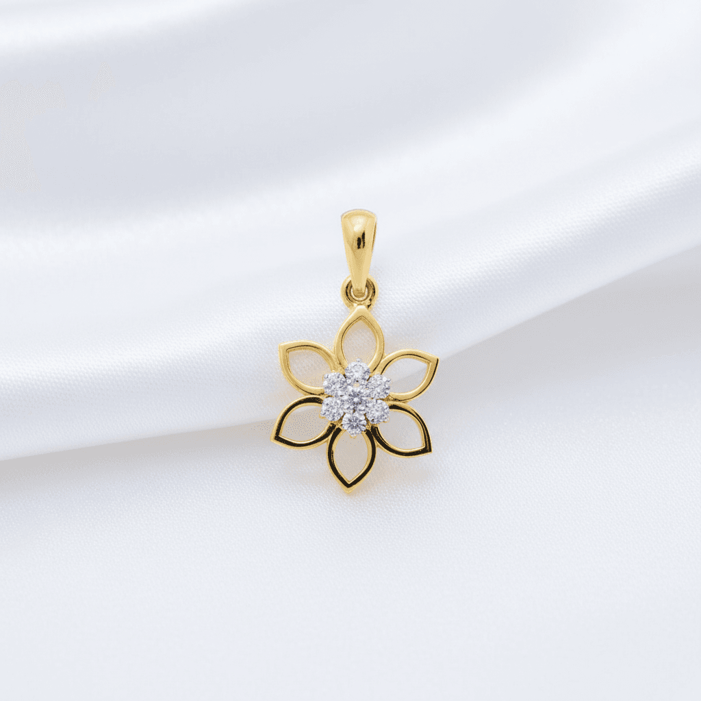 Gold Lotus Flower Diamond Pendant — P07529