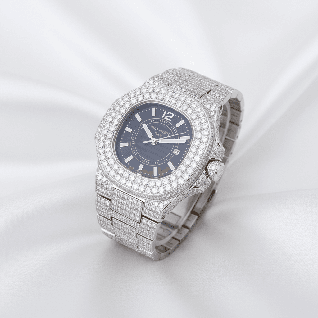 Rounded Octagon Iced Out Diamond Watch — W004