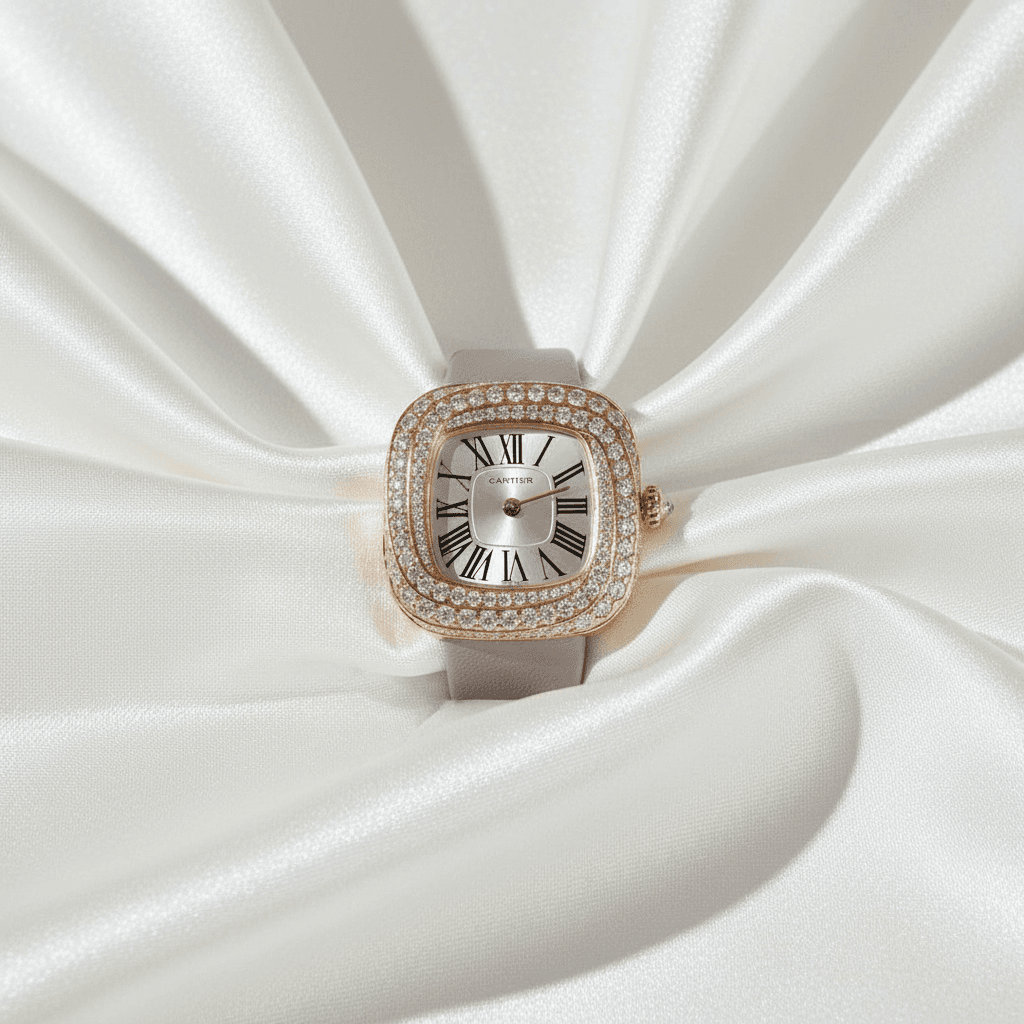 Rose Gold Cushion Diamond Pave Watch — W009